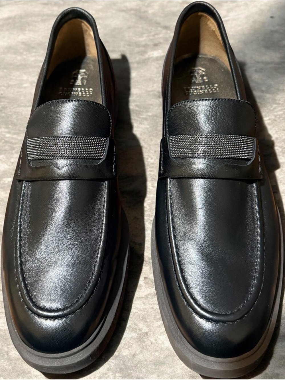 New no box or dust bag Brunello Cucinelli Ladies Black Leather Penny Loafers 39